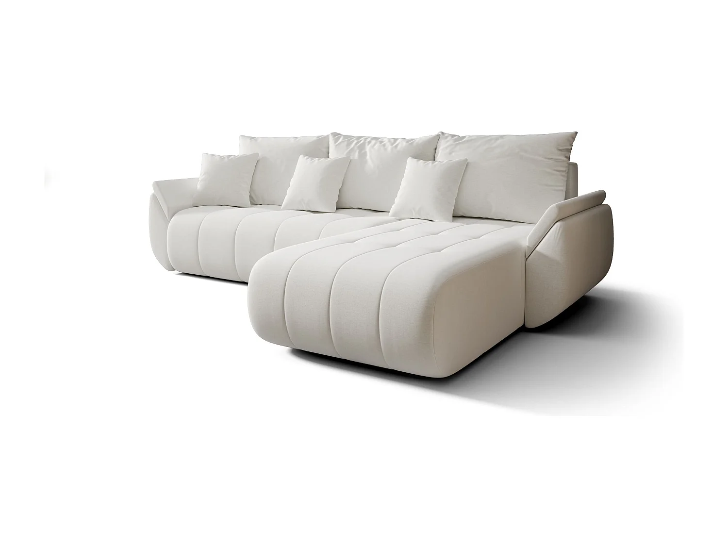 Canapé d'angle SYDNEY droit blanc tricot Wind 2 - fonction couchage, coffre à literie