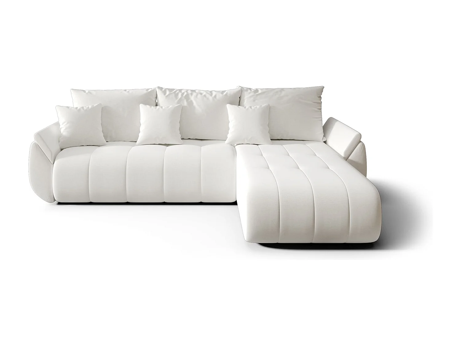 Canapé d'angle SYDNEY droit blanc tricot Wind 2 - fonction couchage, coffre à literie