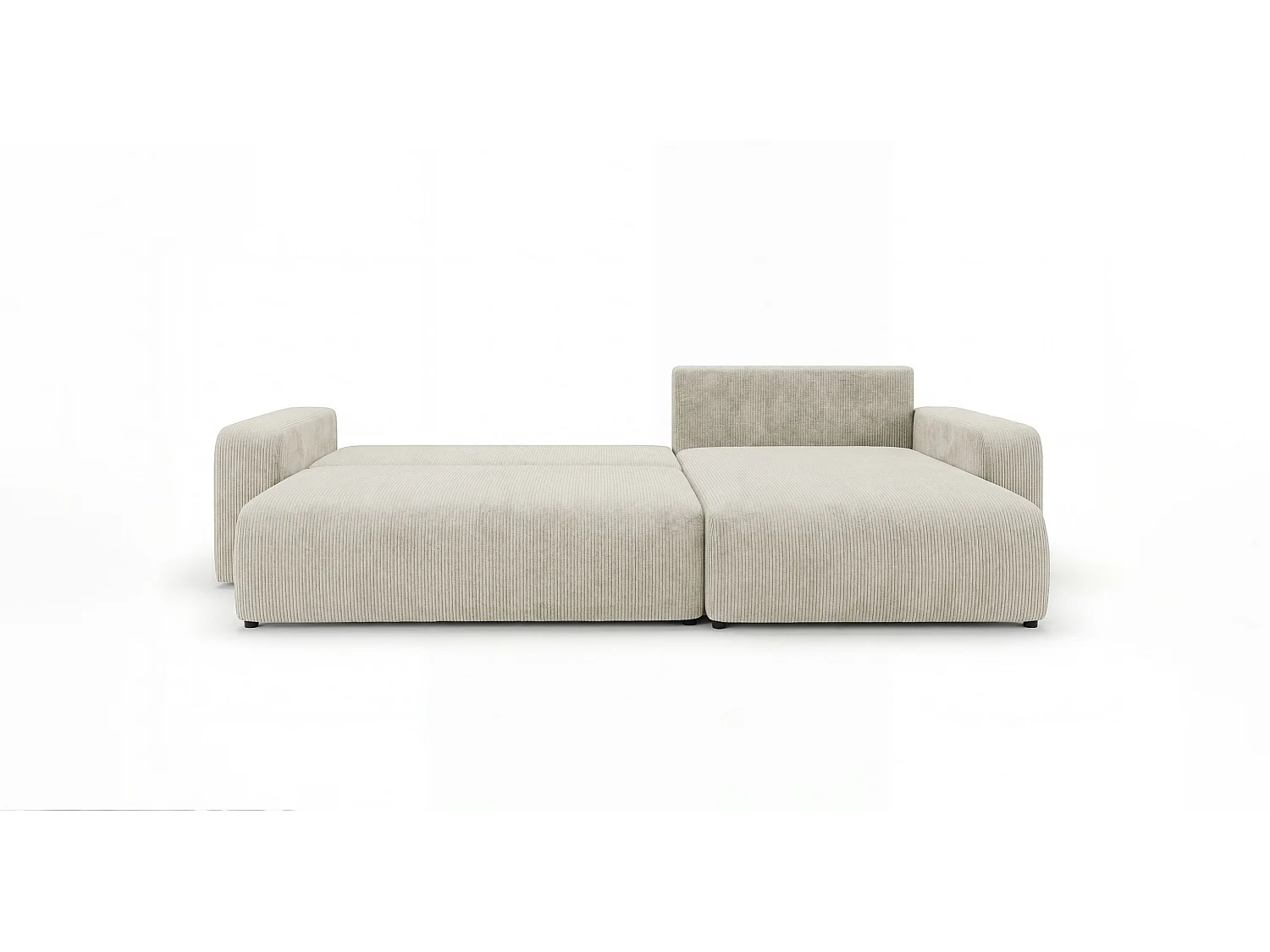 Canapé d'angle BERLIN droit blanc velours côtelé Poso 100 - fonction couchage, coffre à literie