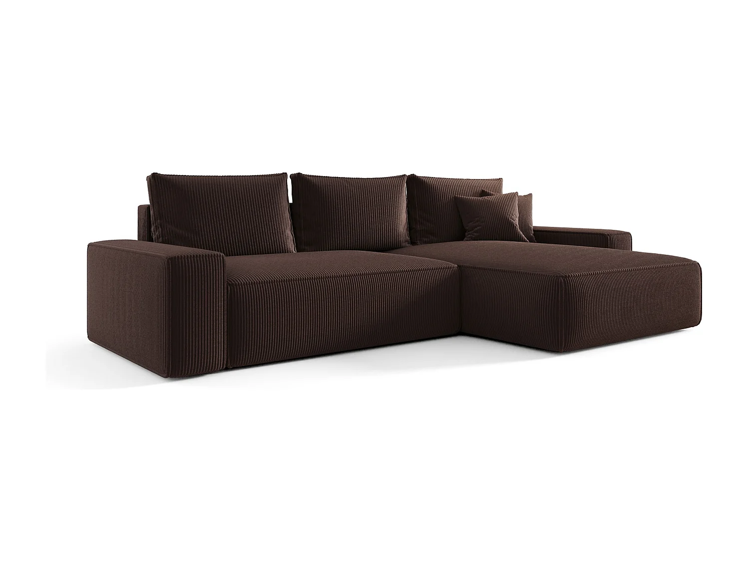 Canapé d'angle CALIFORNIA droit marron velours côtelé Poso 6 - fonction couchage, coffre à literie