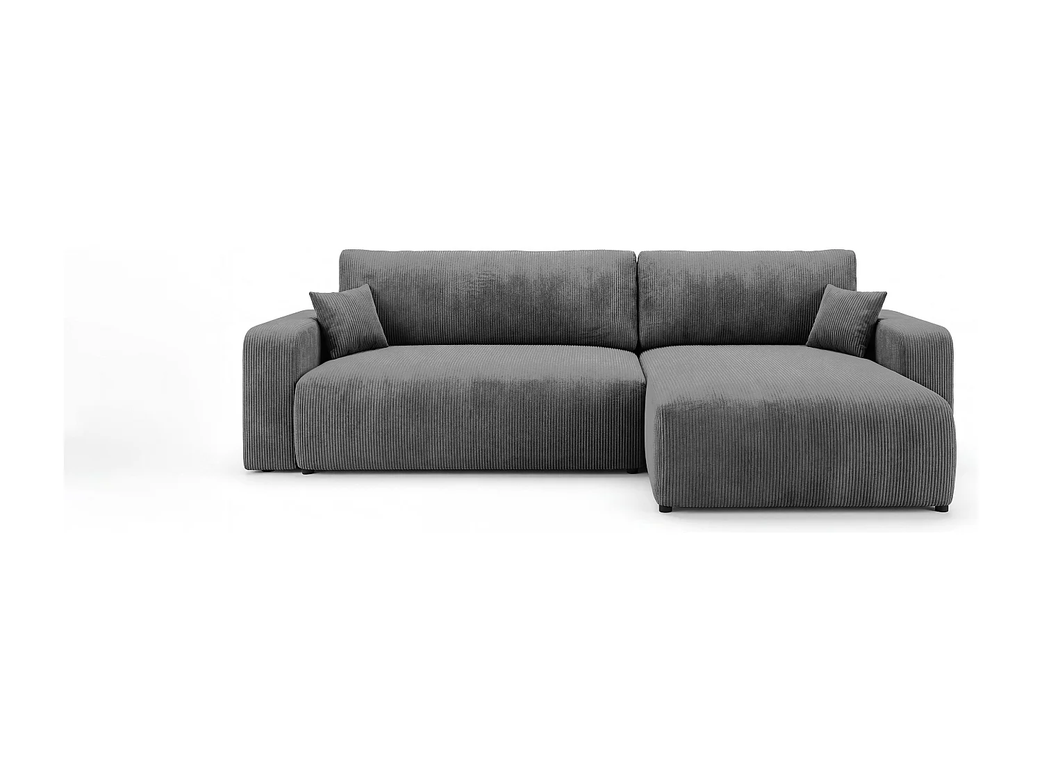 Canapé d'angle BERLIN droit gris foncé velours côtelé Poso 60 - fonction couchage, coffre à literie