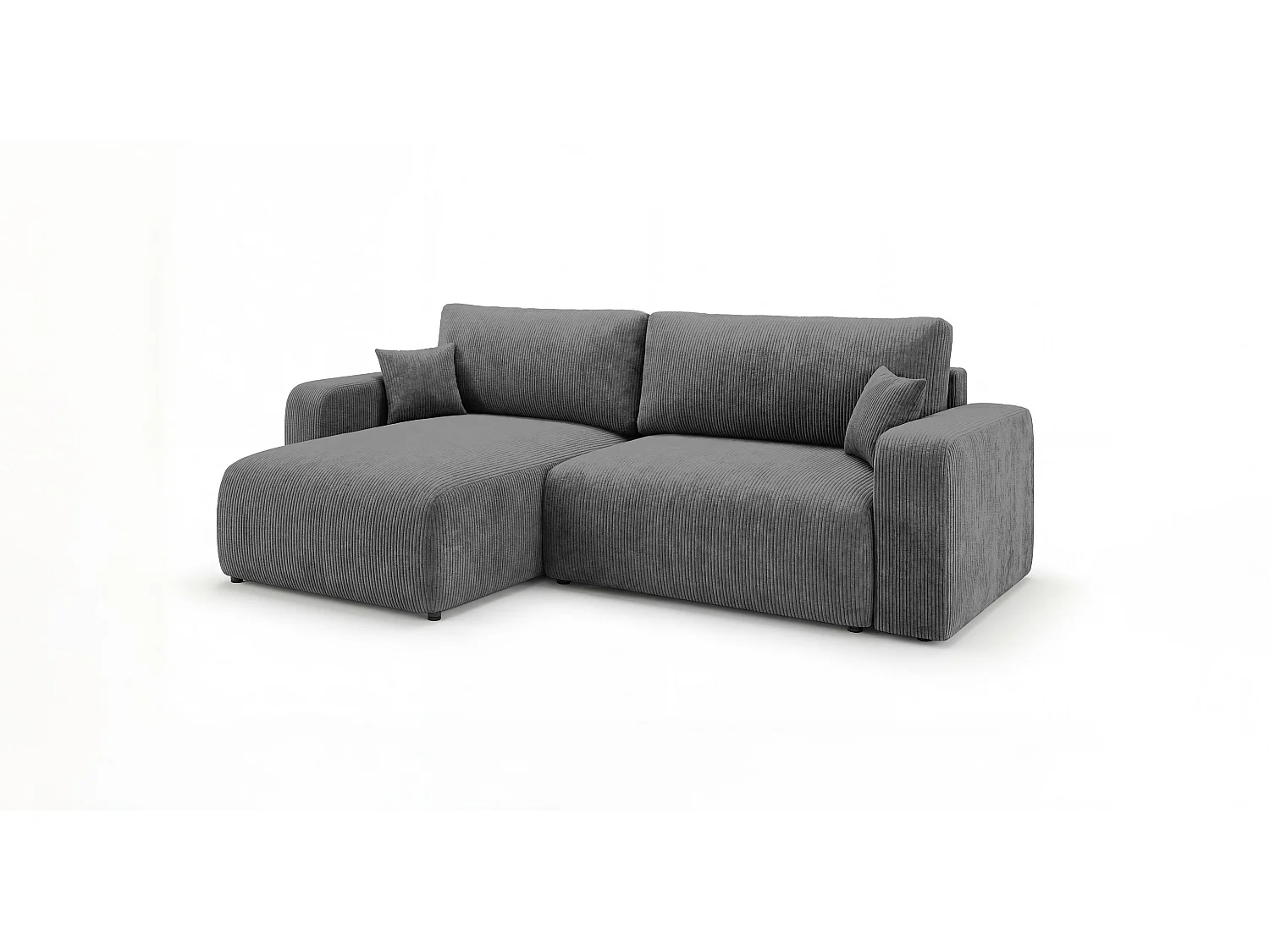 Canapé d'angle BERLIN droit gris foncé velours côtelé Poso 60 - fonction couchage, coffre à literie
