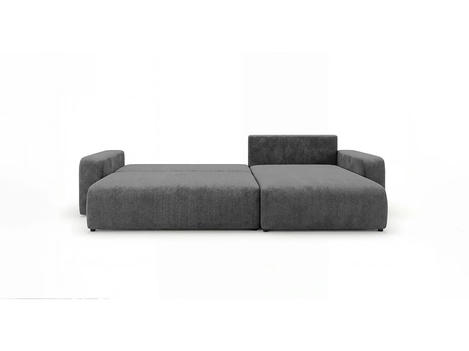 Canapé d'angle BERLIN droit gris foncé velours côtelé Poso 60 - fonction couchage, coffre à literie