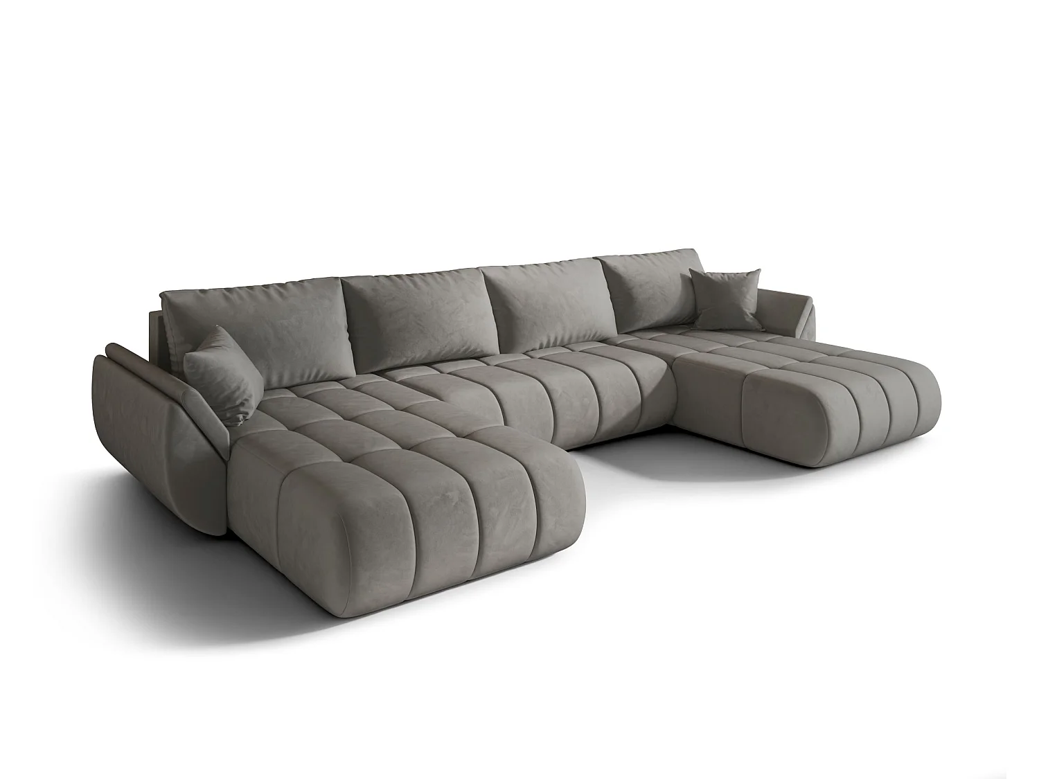 Canapé d'angle SYDNEY PREMIUM en U gris clair velours Monolith 84 - fonction couchage, coffre à literie