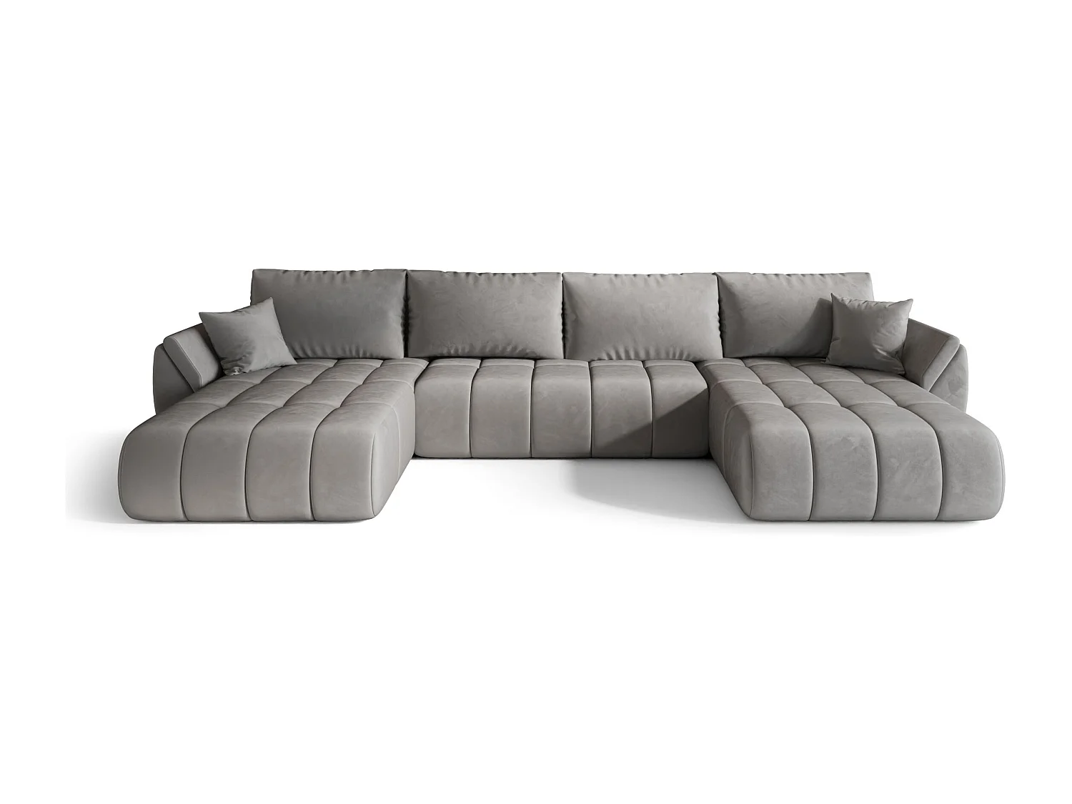 Canapé d'angle SYDNEY PREMIUM en U gris clair velours Monolith 84 - fonction couchage, coffre à literie