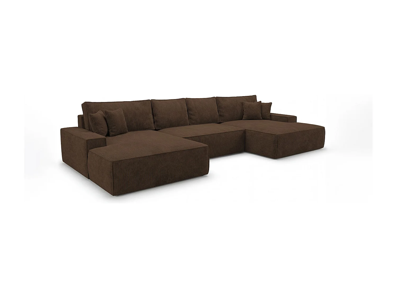 Canapé d'angle VERONA en U marron velours côtelé Poso 6 - fonction couchage, coffre à literie