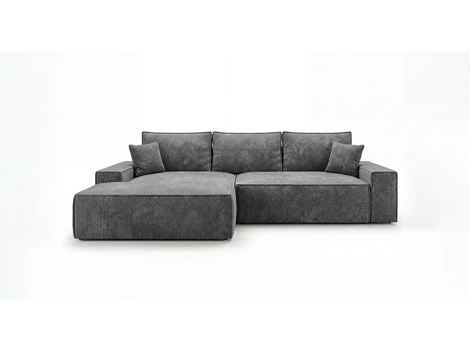 Canapé d'angle VERONA gauche gris foncé velours côtelé Poso 60 - fonction couchage, coffre à literie