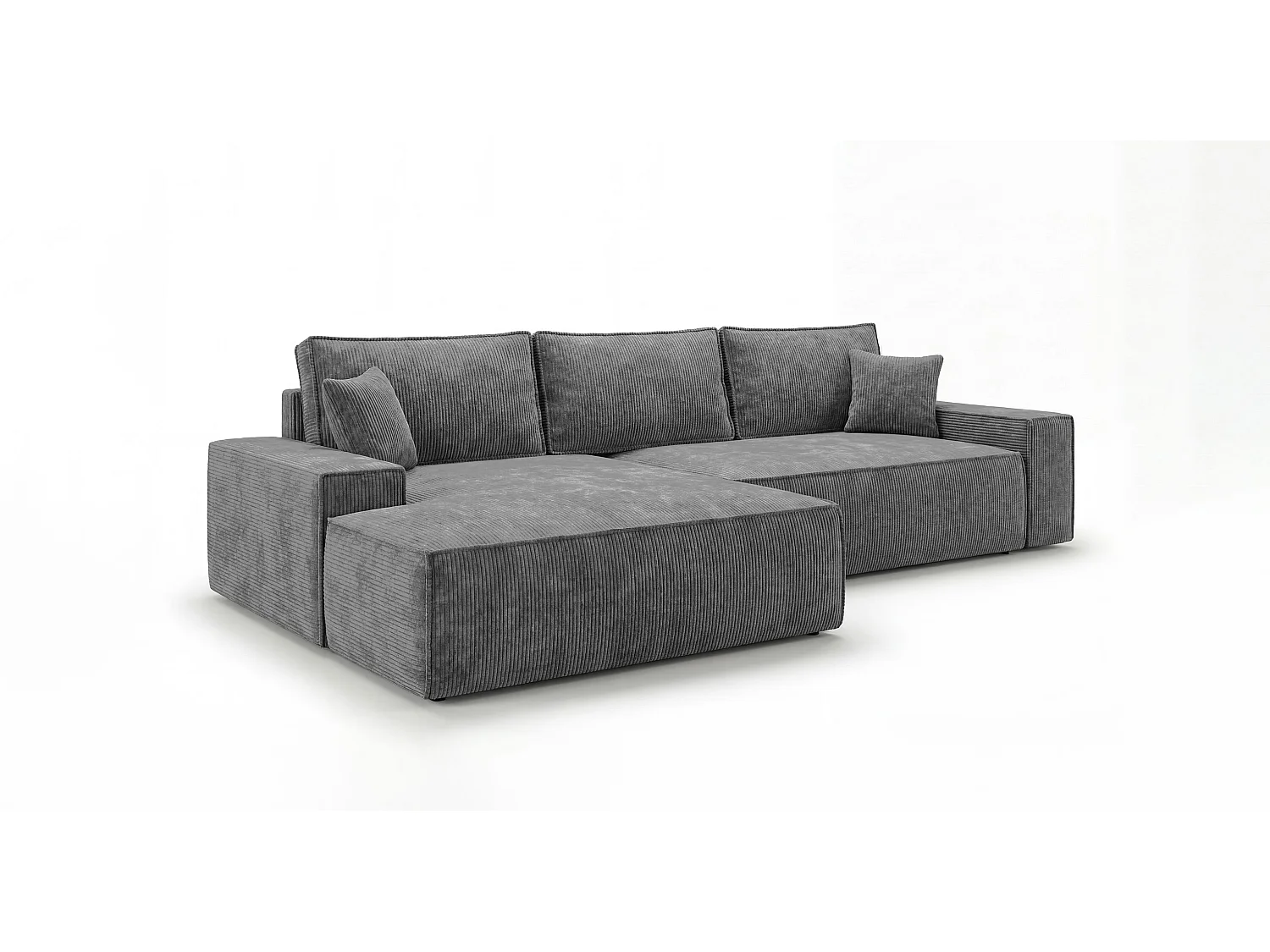 Canapé d'angle VERONA gauche gris foncé velours côtelé Poso 60 - fonction couchage, coffre à literie