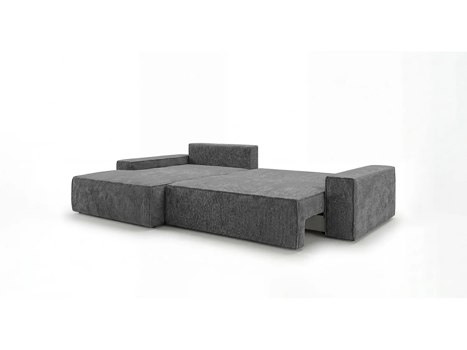 Canapé d'angle VERONA gauche gris foncé velours côtelé Poso 60 - fonction couchage, coffre à literie