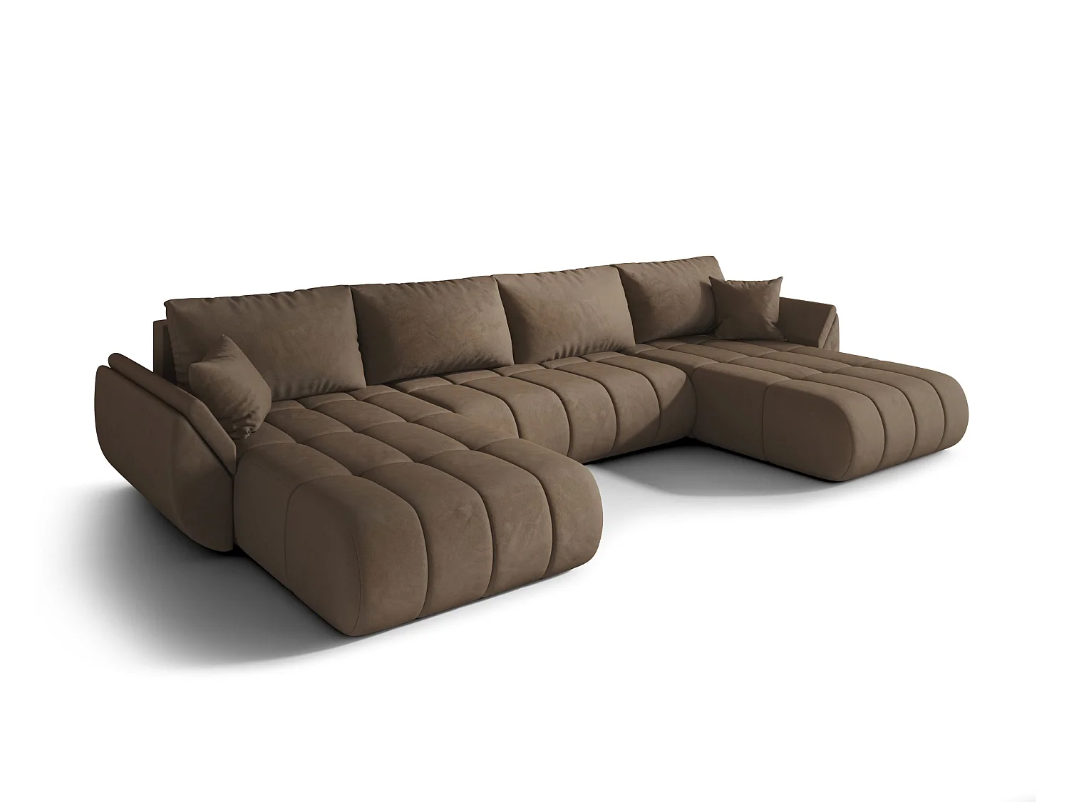 Canapé d'angle SYDNEY PREMIUM en U marron velours Monolith 9 - fonction couchage, coffre à literie