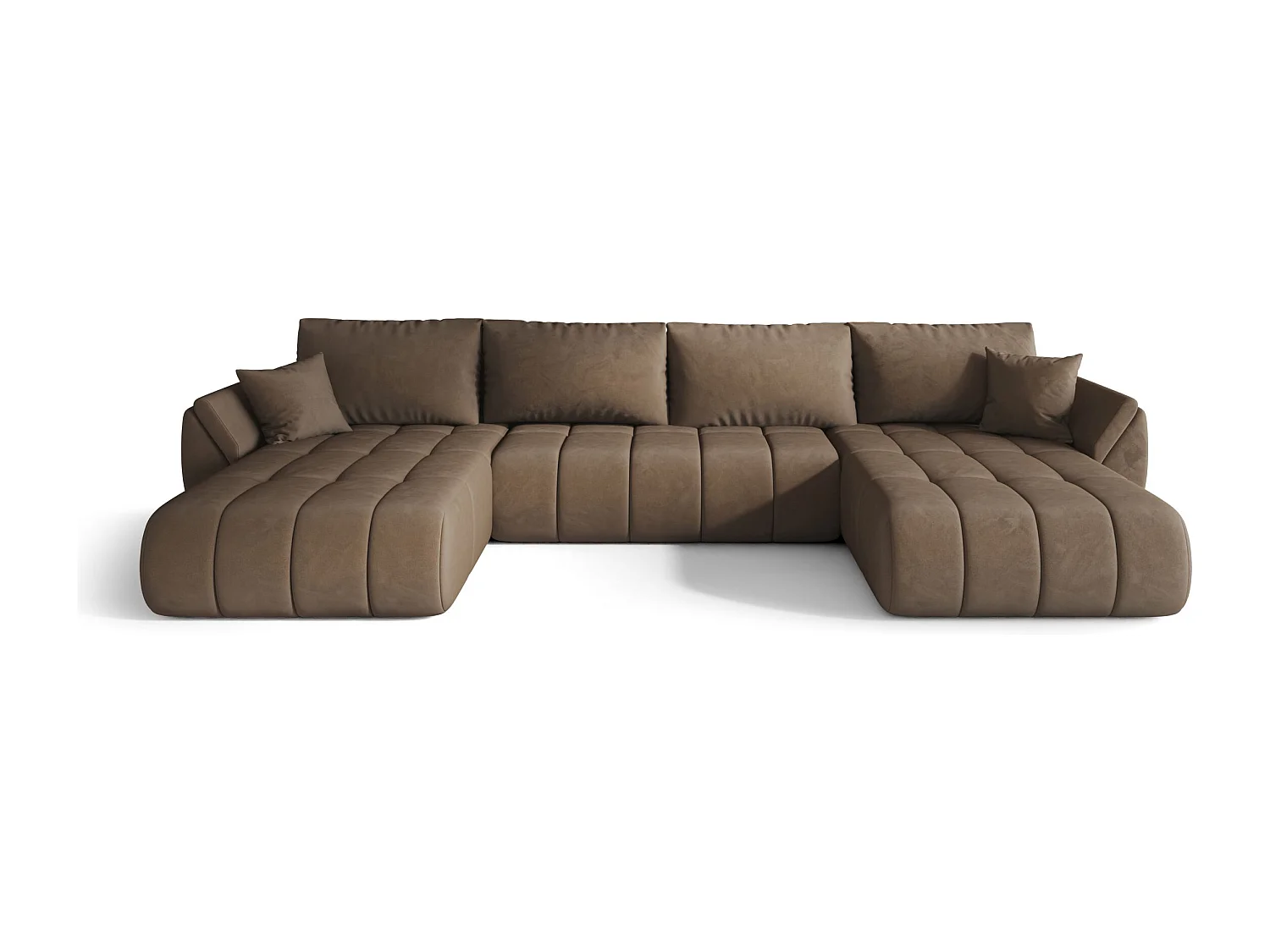 Canapé d'angle SYDNEY PREMIUM en U marron velours Monolith 9 - fonction couchage, coffre à literie