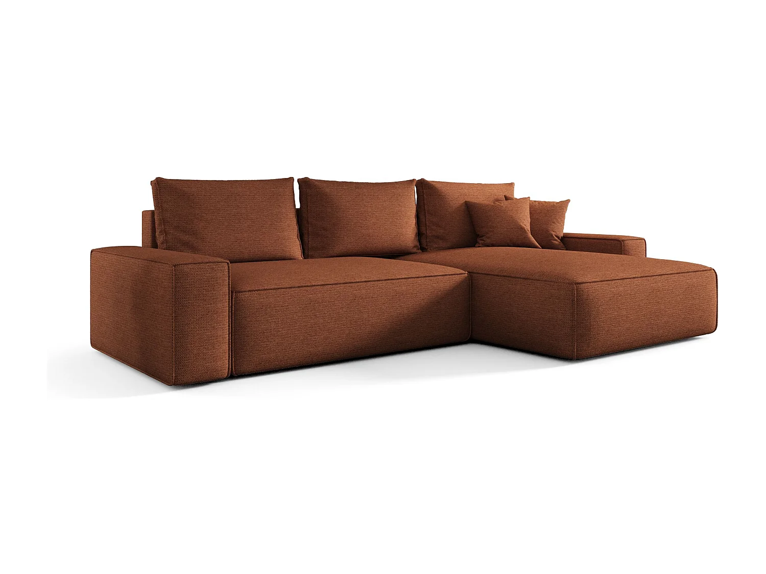 Canapé d'angle CALIFORNIA droit Pomaranczowy tricot Aragon 56 - fonction couchage, coffre à literie