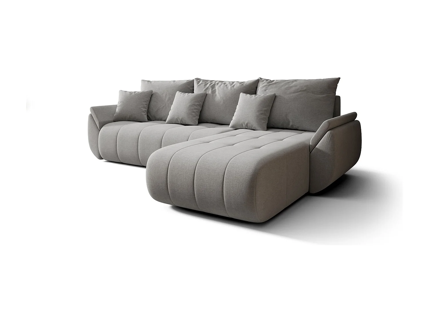 Canapé d'angle SYDNEY droit beige tricot Wind 11 - fonction couchage, coffre à literie