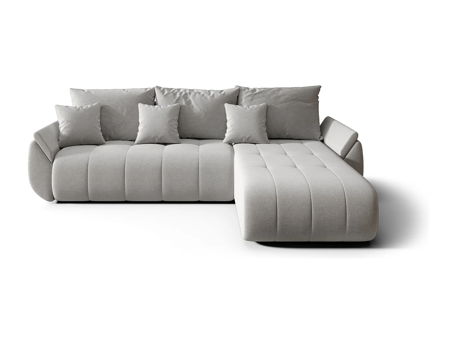 Canapé d'angle SYDNEY droit beige tricot Wind 11 - fonction couchage, coffre à literie