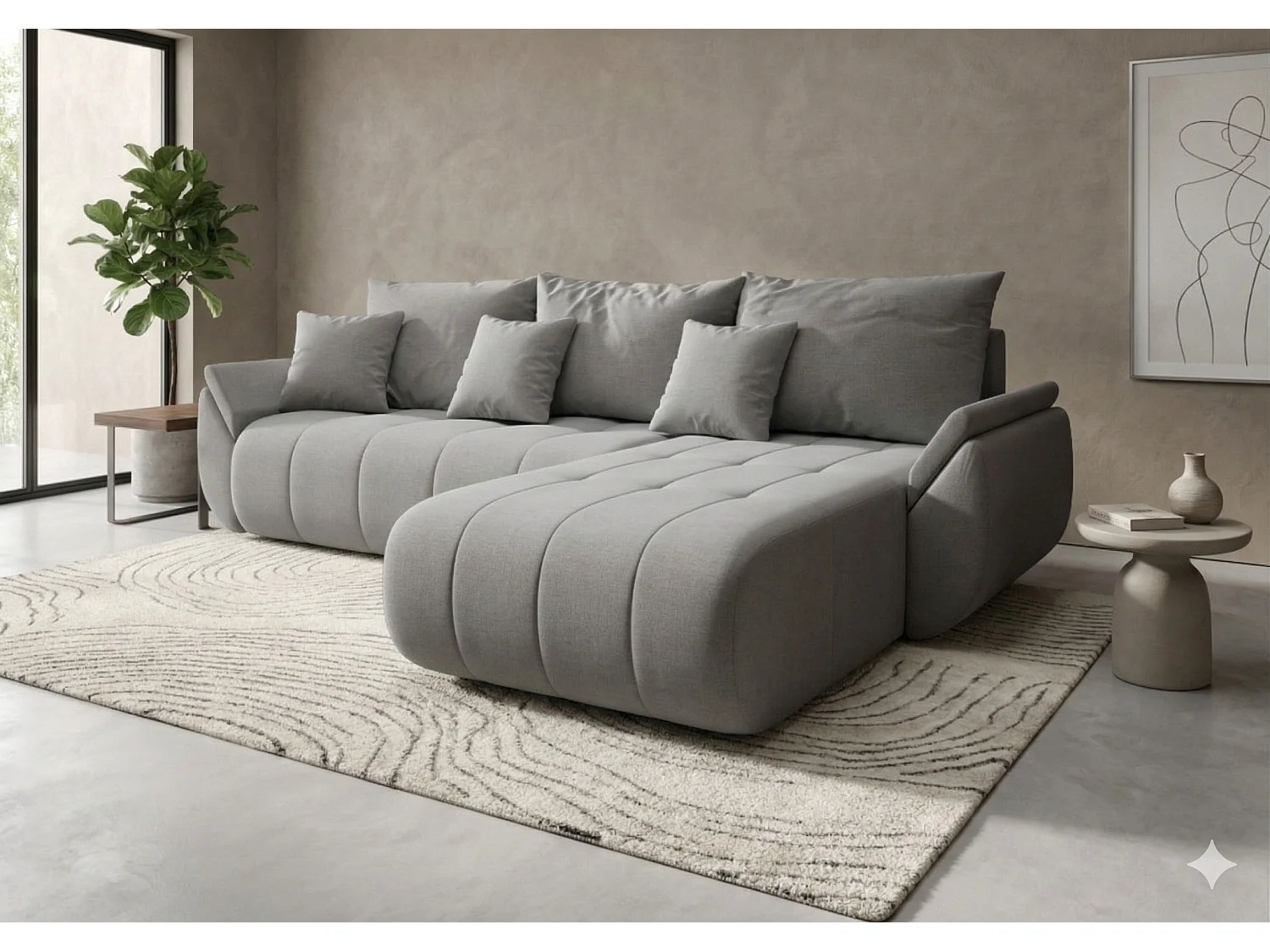 Canapé d’angle velours chenille convertible avec coffre NOVA-Beige foncé-angle droit