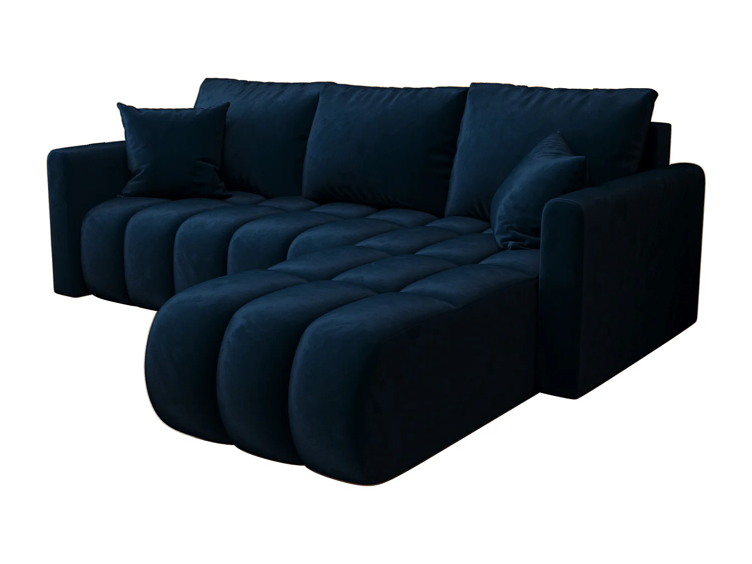 Canapé d'angle GARDA droit bleu foncé velours Monolith 77 - fonction couchage, coffre à literie