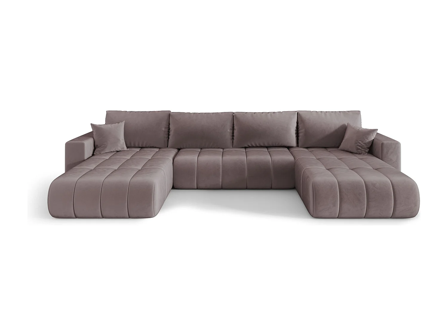 Canapé d'angle LARA PREMIUM en U rose foncé velours Monolith 62 - fonction couchage, coffre à literie
