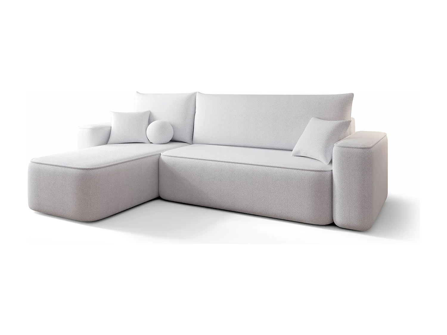 Canapé d'angle TEXAS gauche gris clair tricot Curio 80 - fonction couchage, coffre à literie