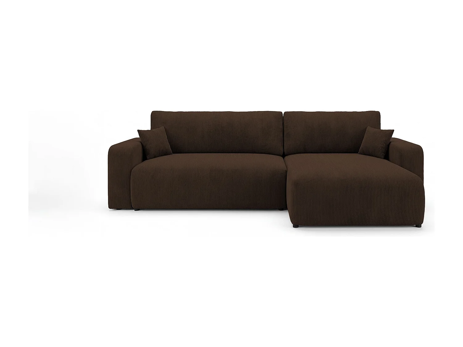 Canapé d'angle BERLIN droit marron velours côtelé Poso 6 - fonction couchage, coffre à literie
