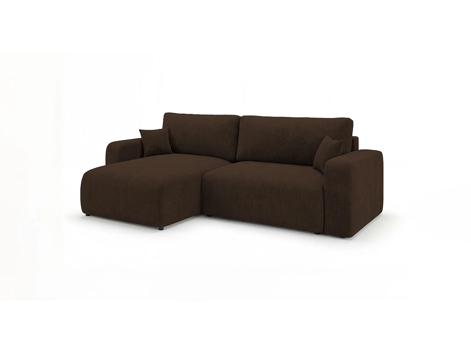 Canapé d'angle BERLIN droit marron velours côtelé Poso 6 - fonction couchage, coffre à literie