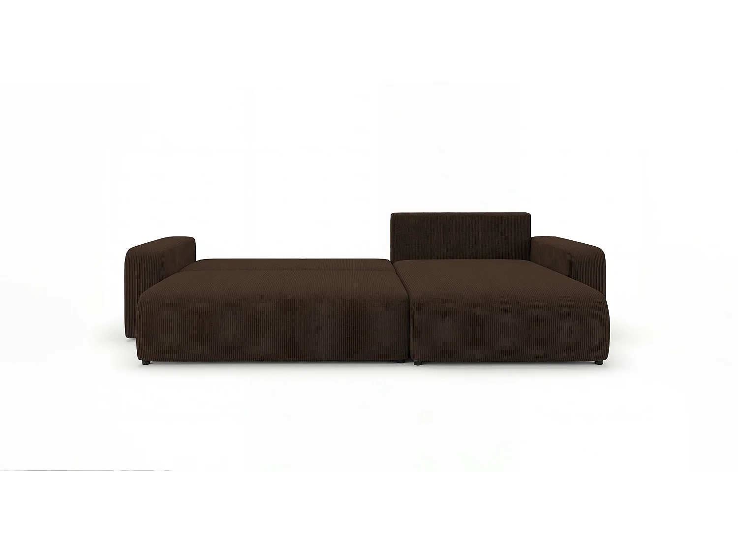 Canapé d'angle BERLIN droit marron velours côtelé Poso 6 - fonction couchage, coffre à literie