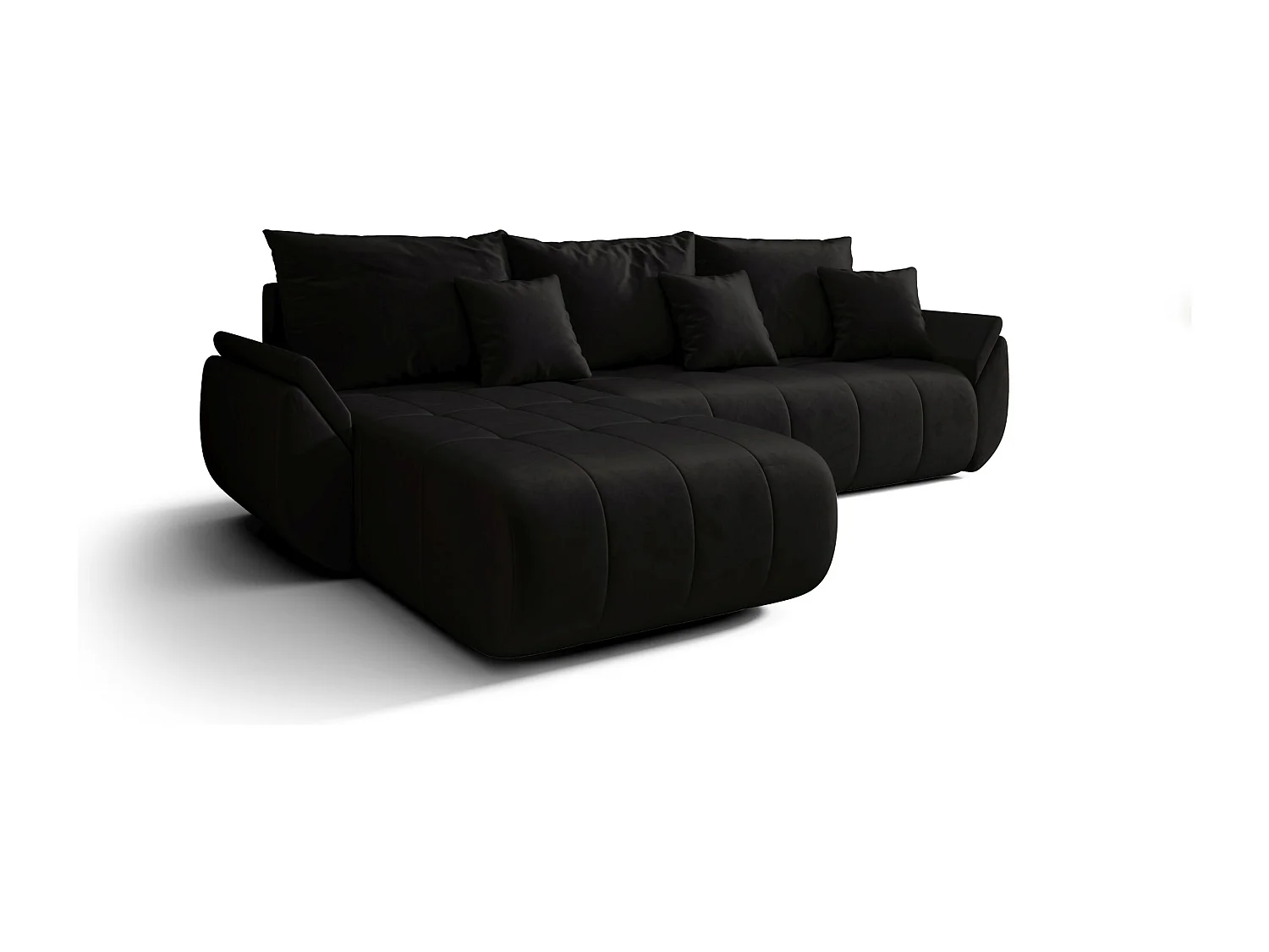 Canapé d'angle SYDNEY gauche noir velours Monolith 97 - fonction couchage, coffre à literie