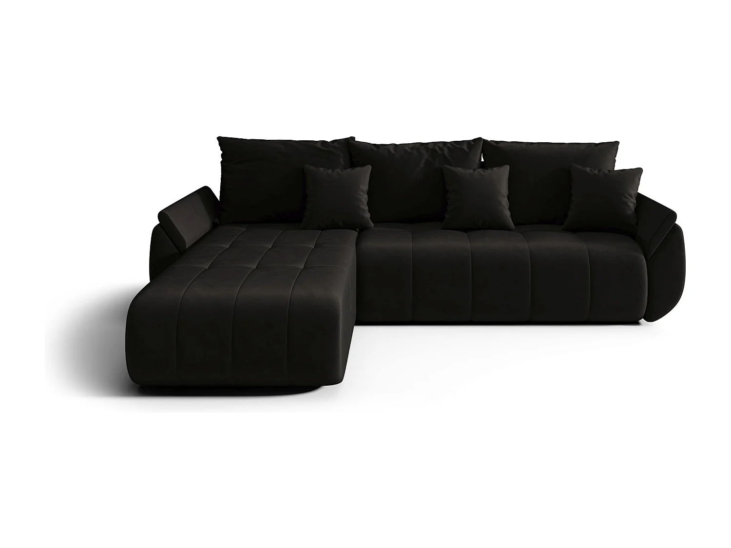 Canapé d'angle SYDNEY gauche noir velours Monolith 97 - fonction couchage, coffre à literie