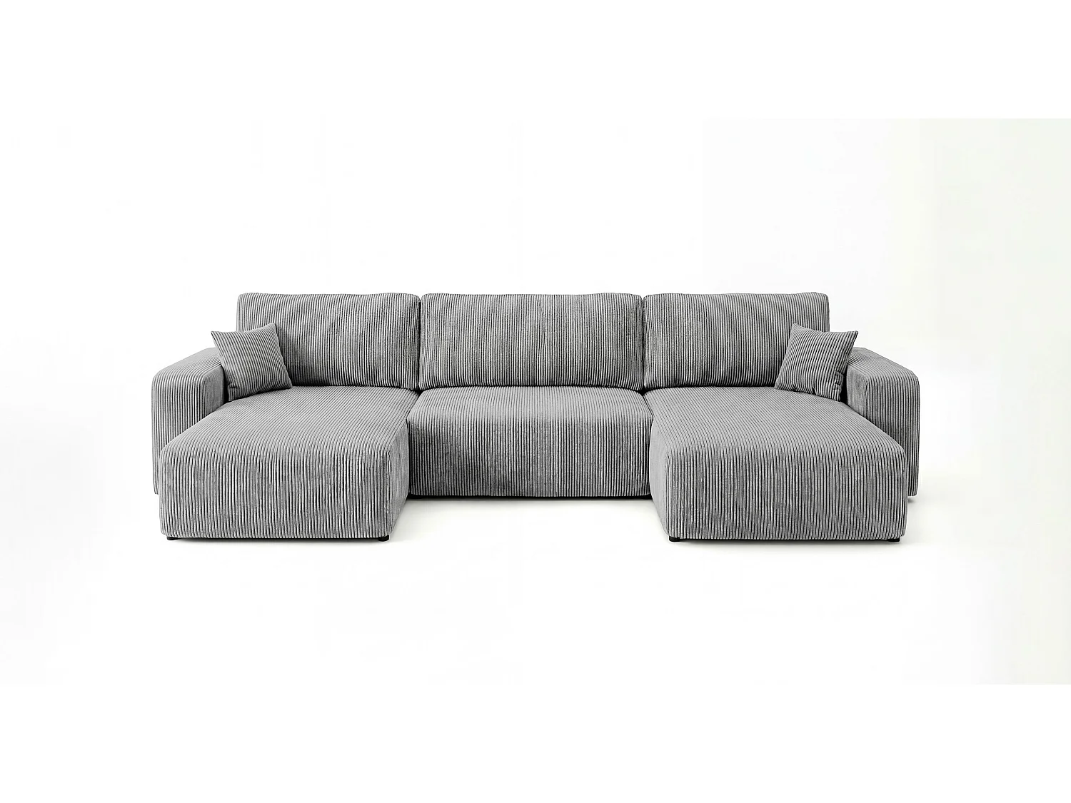 Canapé d'angle BERLIN en U gris velours côtelé Poso 55 - fonction couchage, coffre à literie