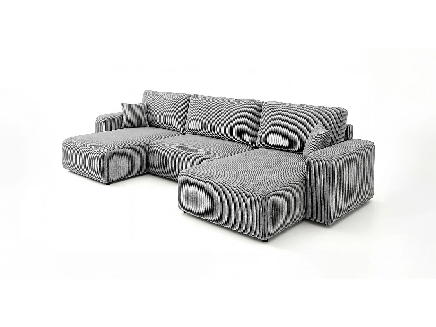 Canapé d'angle BERLIN en U gris velours côtelé Poso 55 - fonction couchage, coffre à literie