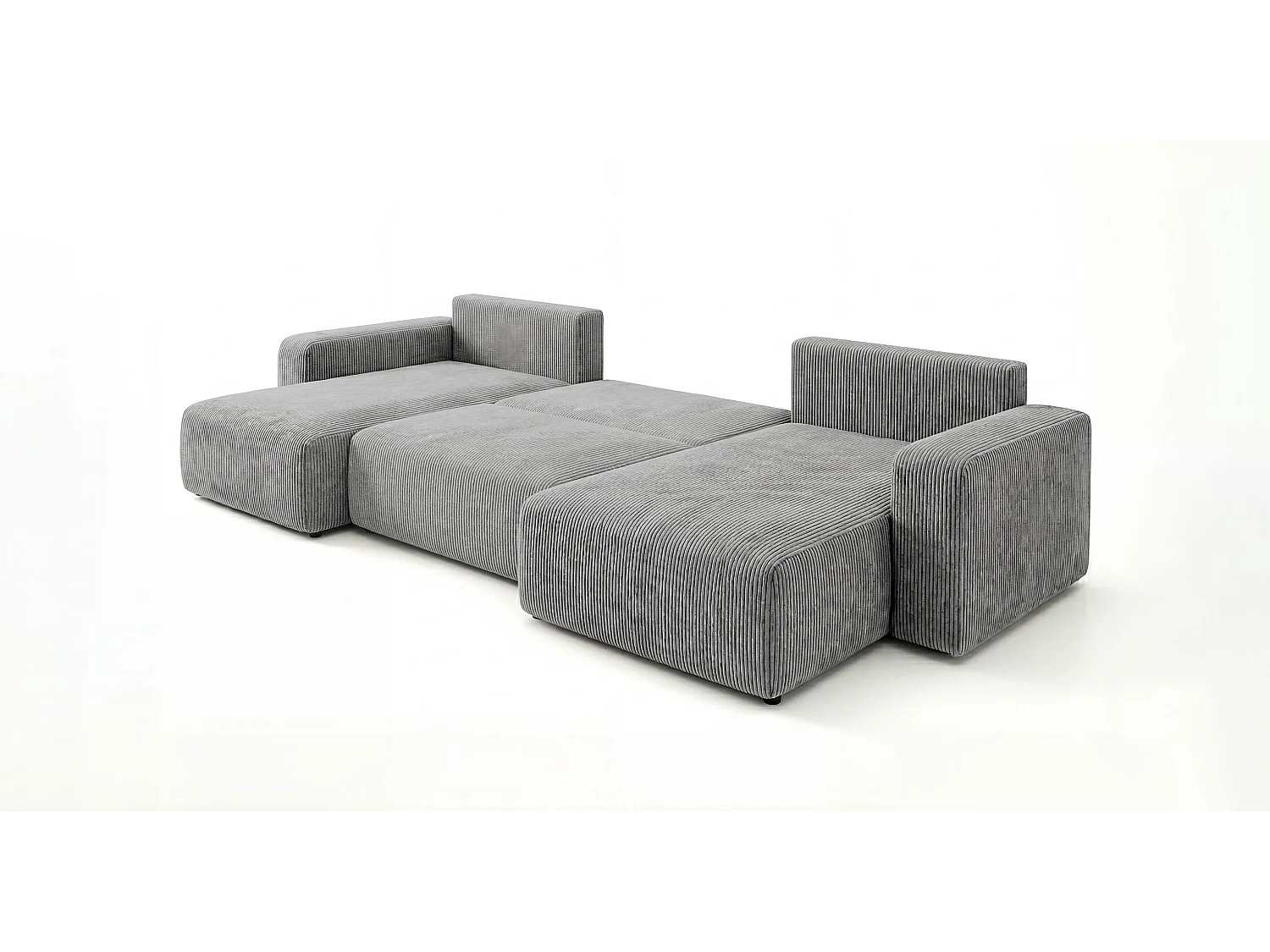 Canapé d'angle BERLIN en U gris velours côtelé Poso 55 - fonction couchage, coffre à literie