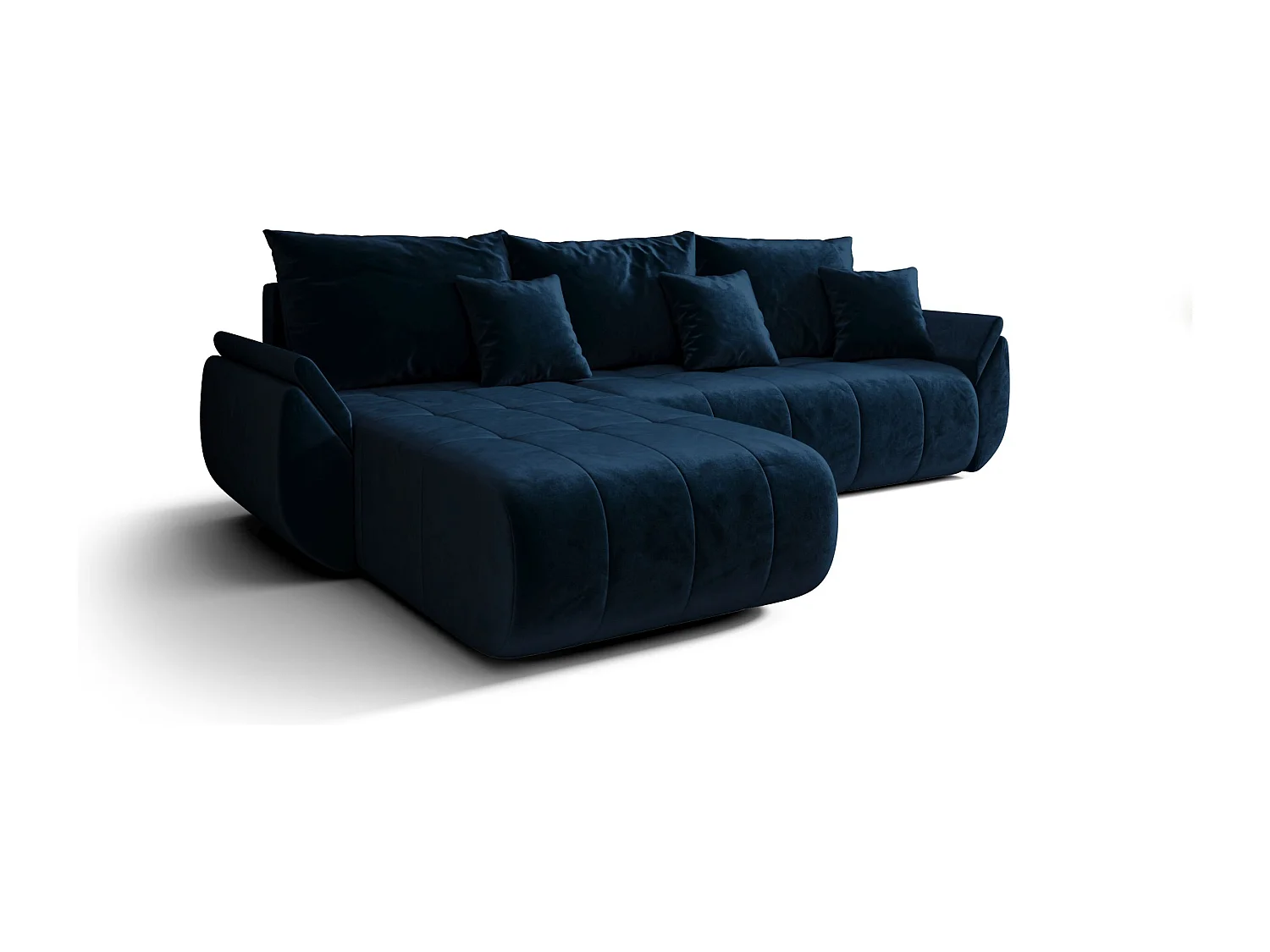 Canapé d'angle SYDNEY gauche bleu foncé velours Monolith 77 - fonction couchage, coffre à literie