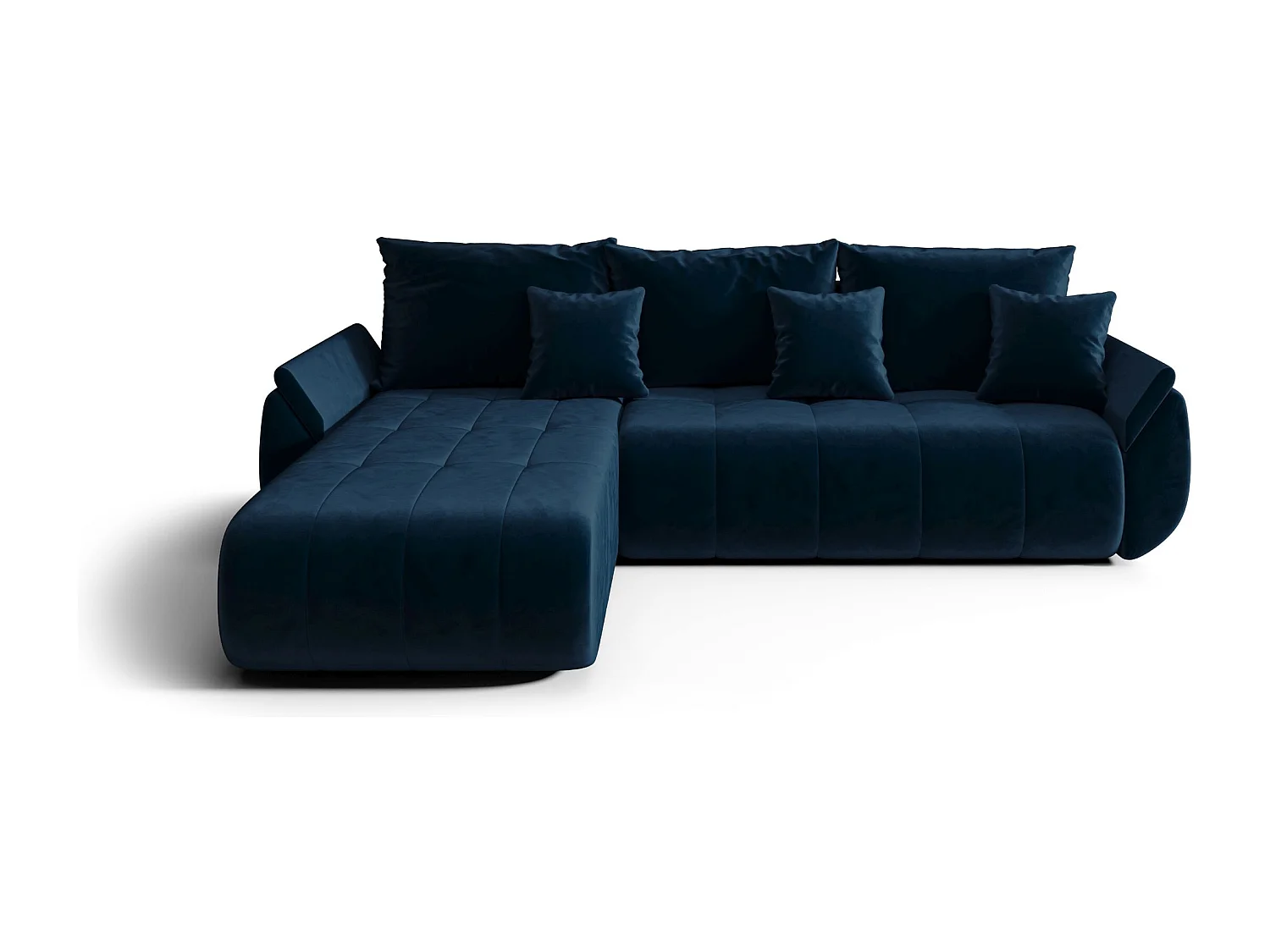 Canapé d'angle SYDNEY gauche bleu foncé velours Monolith 77 - fonction couchage, coffre à literie