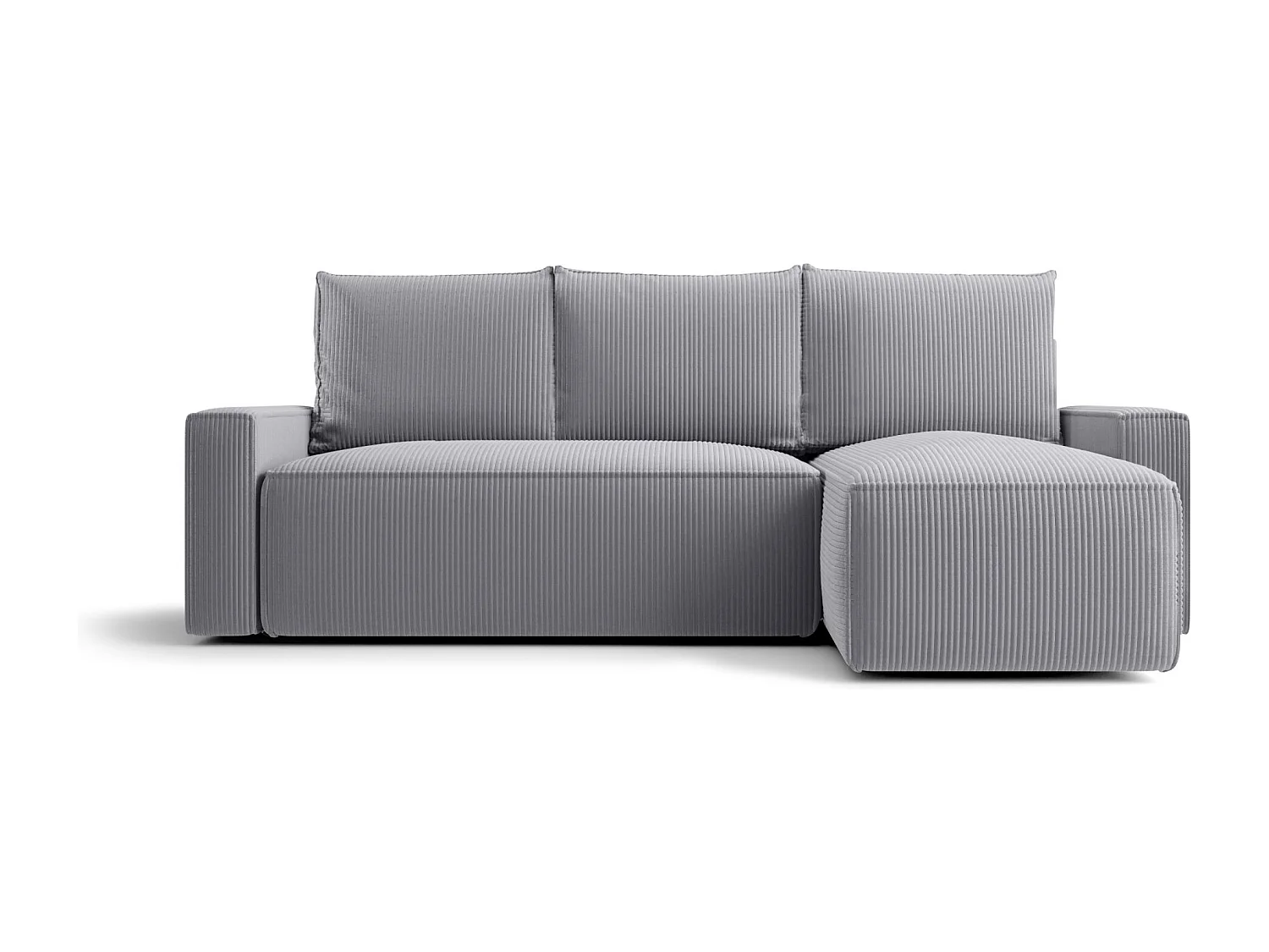 Canapé d'angle HAVANA droit gris velours côtelé Poso 55 - fonction couchage, coffre à literie