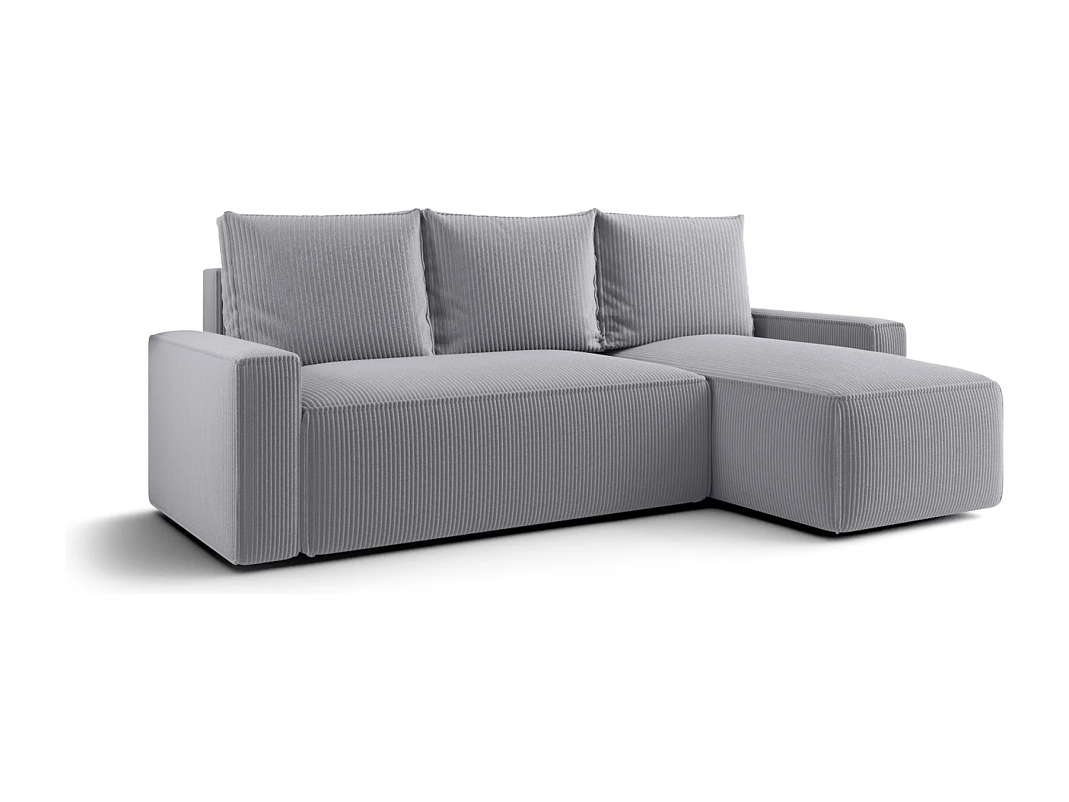 Canapé d'angle HAVANA droit gris velours côtelé Poso 55 - fonction couchage, coffre à literie