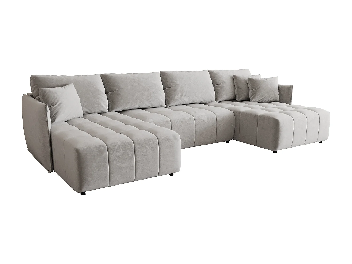 Canapé d'angle CHICAGO en U gris clair velours Monolith 84 - fonction couchage, coffre à literie