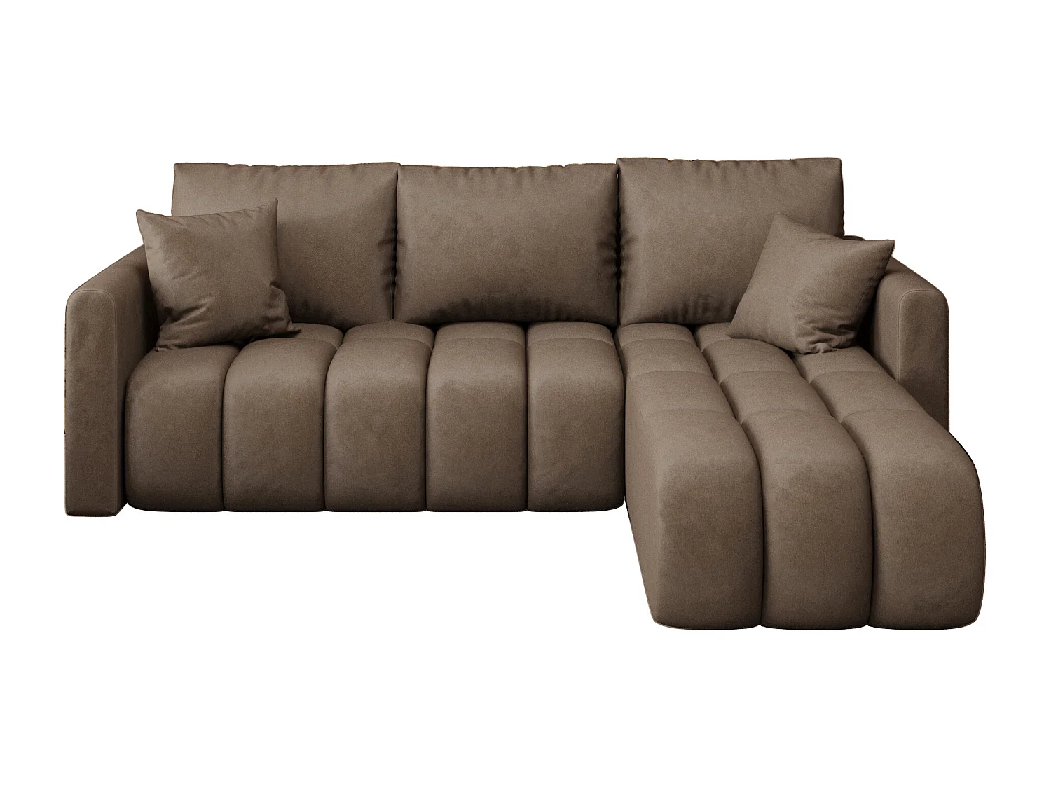 Canapé d'angle GARDA droit marron velours Monolith 9 - fonction couchage, coffre à literie