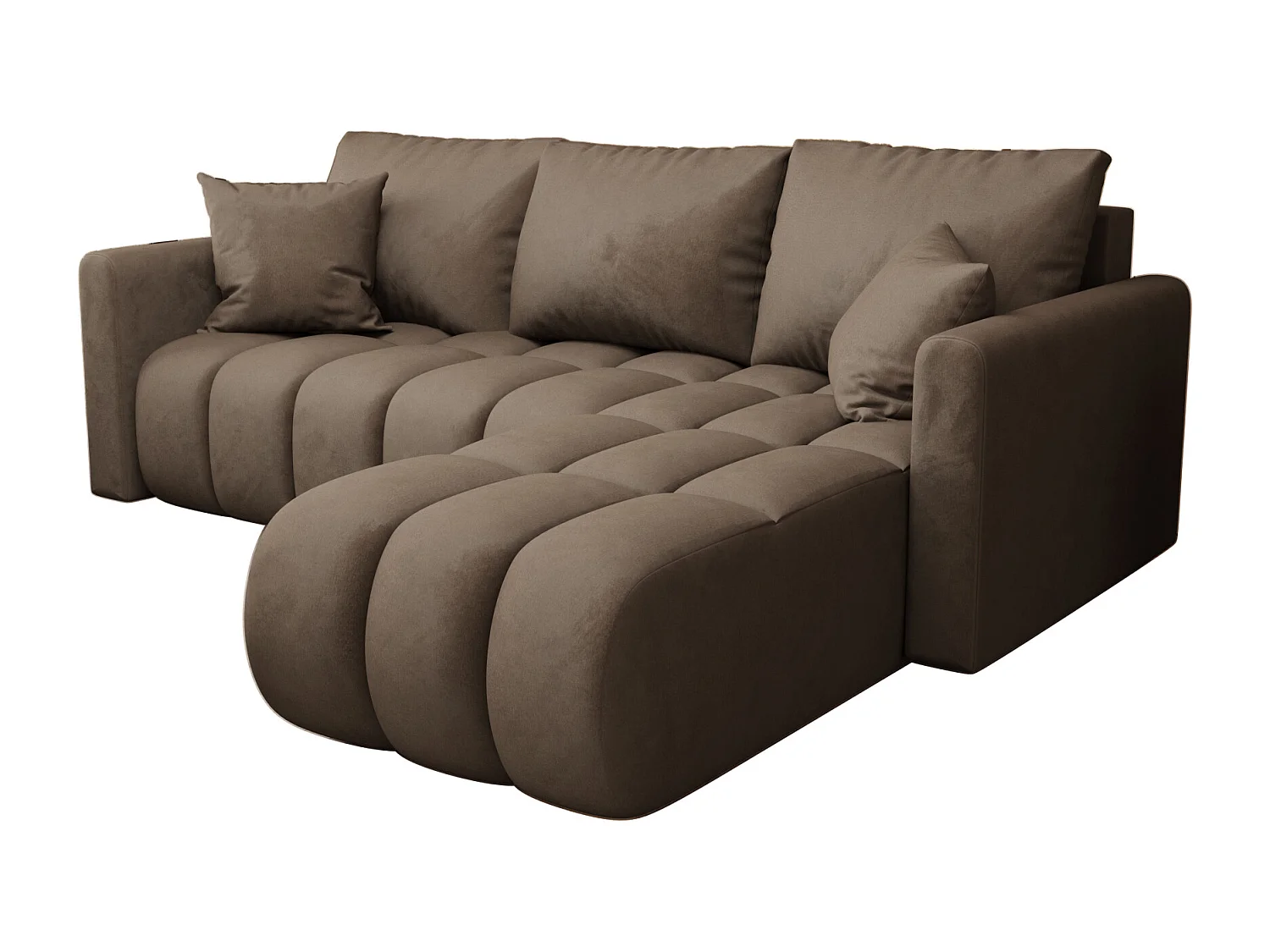 Canapé d'angle GARDA droit marron velours Monolith 9 - fonction couchage, coffre à literie