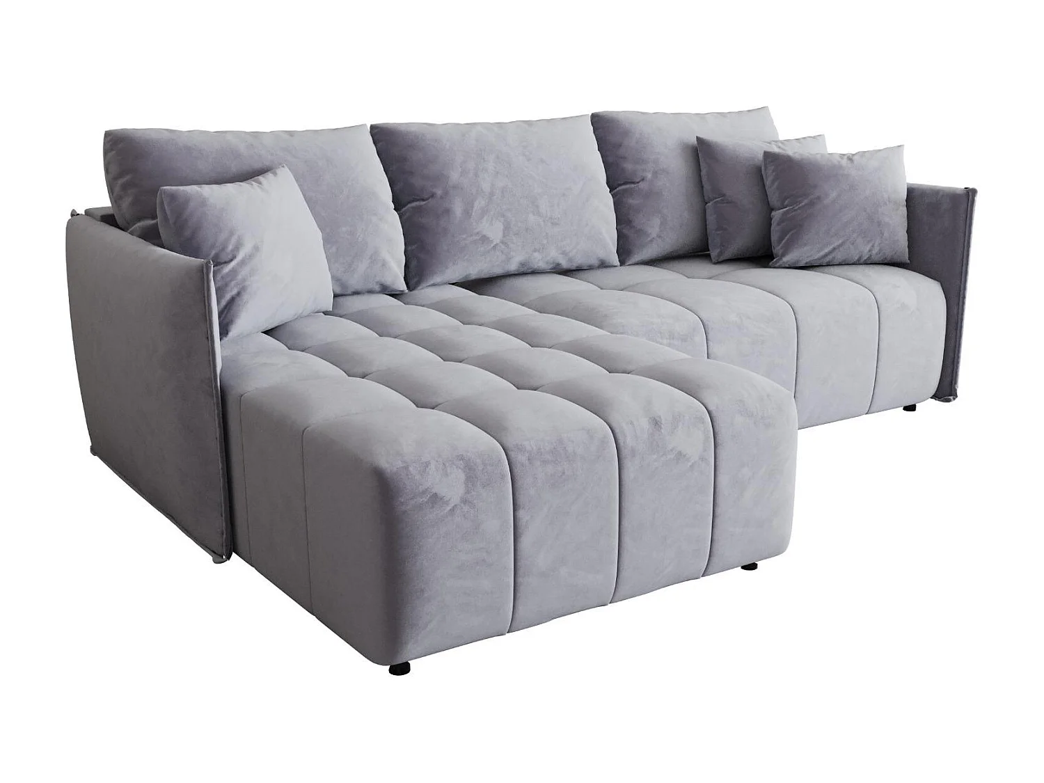 Canapé d'angle CHICAGO gauche bleu velours Monolith 70 - fonction couchage, coffre à literie