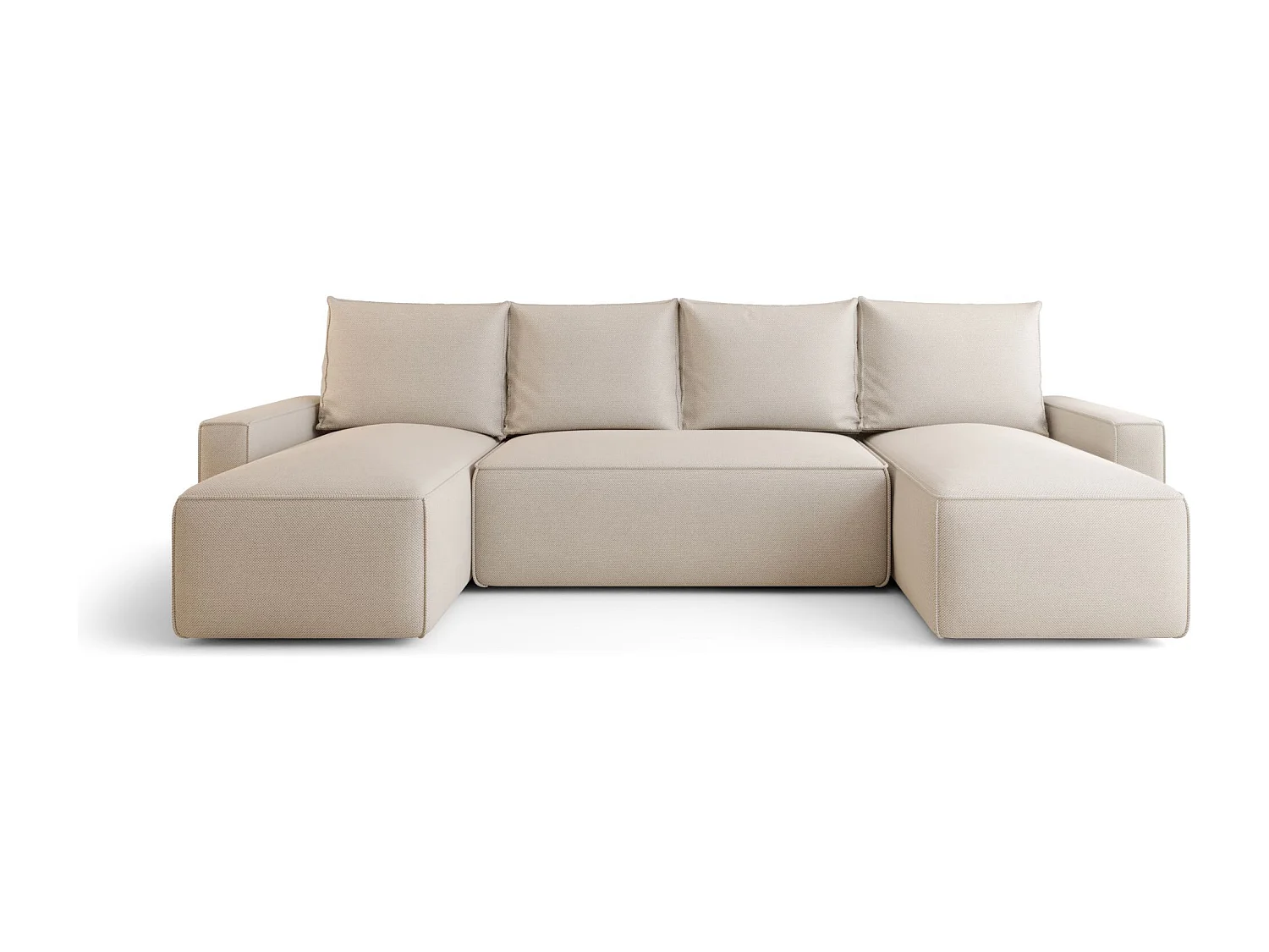 Canapé d'angle HAVANA en U beige tricot Curio 9 - fonction couchage, coffre à literie