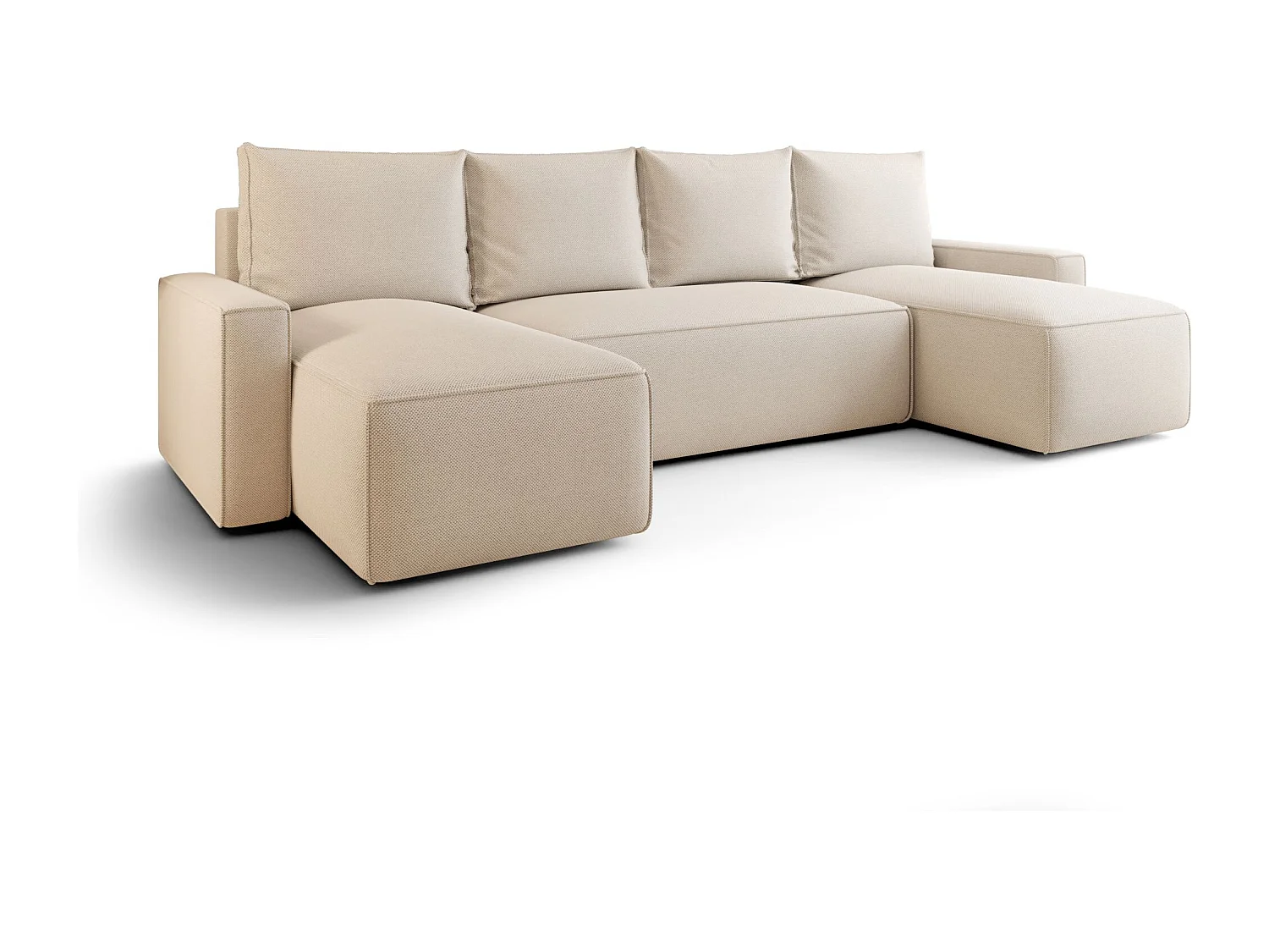 Canapé d'angle HAVANA en U beige tricot Curio 9 - fonction couchage, coffre à literie