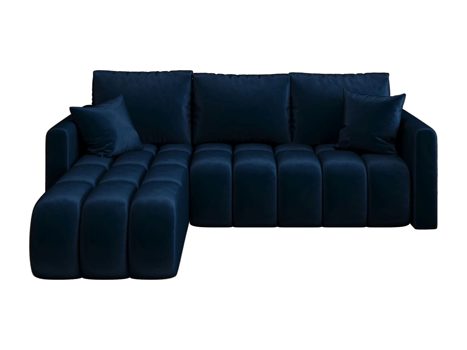 Canapé d'angle GARDA gauche bleu foncé velours Monolith 77 - fonction couchage, coffre à literie