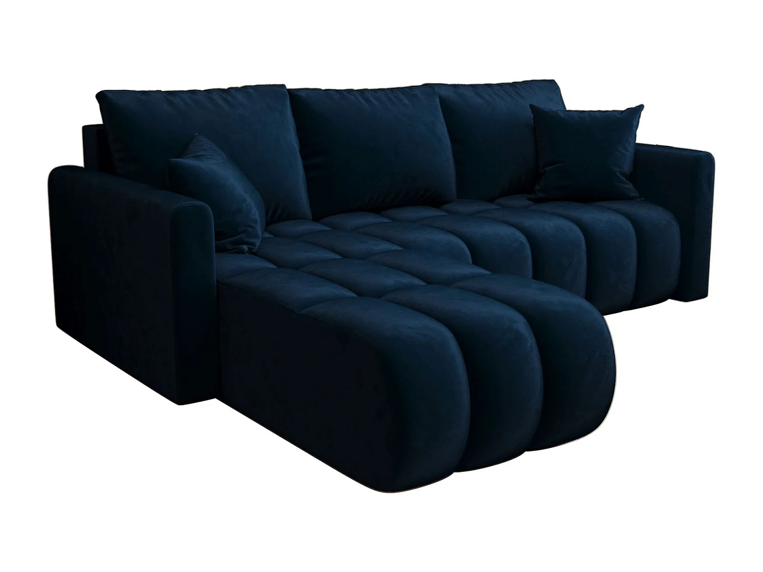 Canapé d'angle GARDA gauche bleu foncé velours Monolith 77 - fonction couchage, coffre à literie