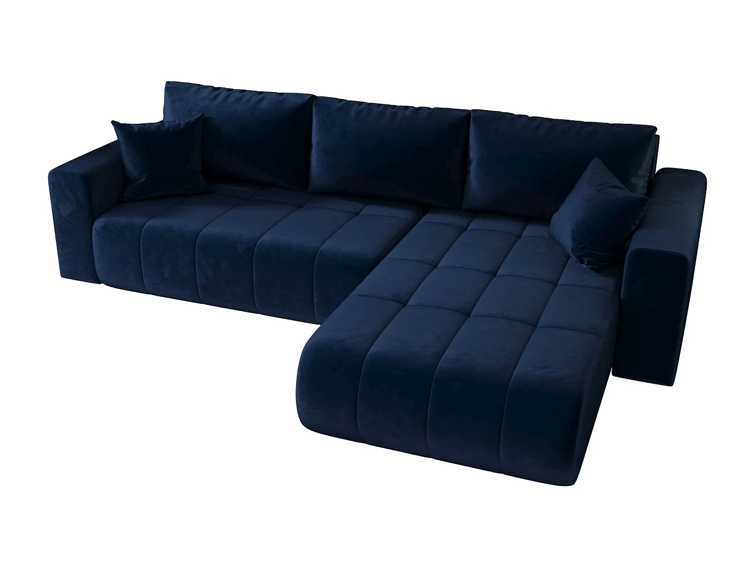 Canapé d'angle LARA droit bleu foncé velours Monolith 77 - fonction couchage, coffre à literie