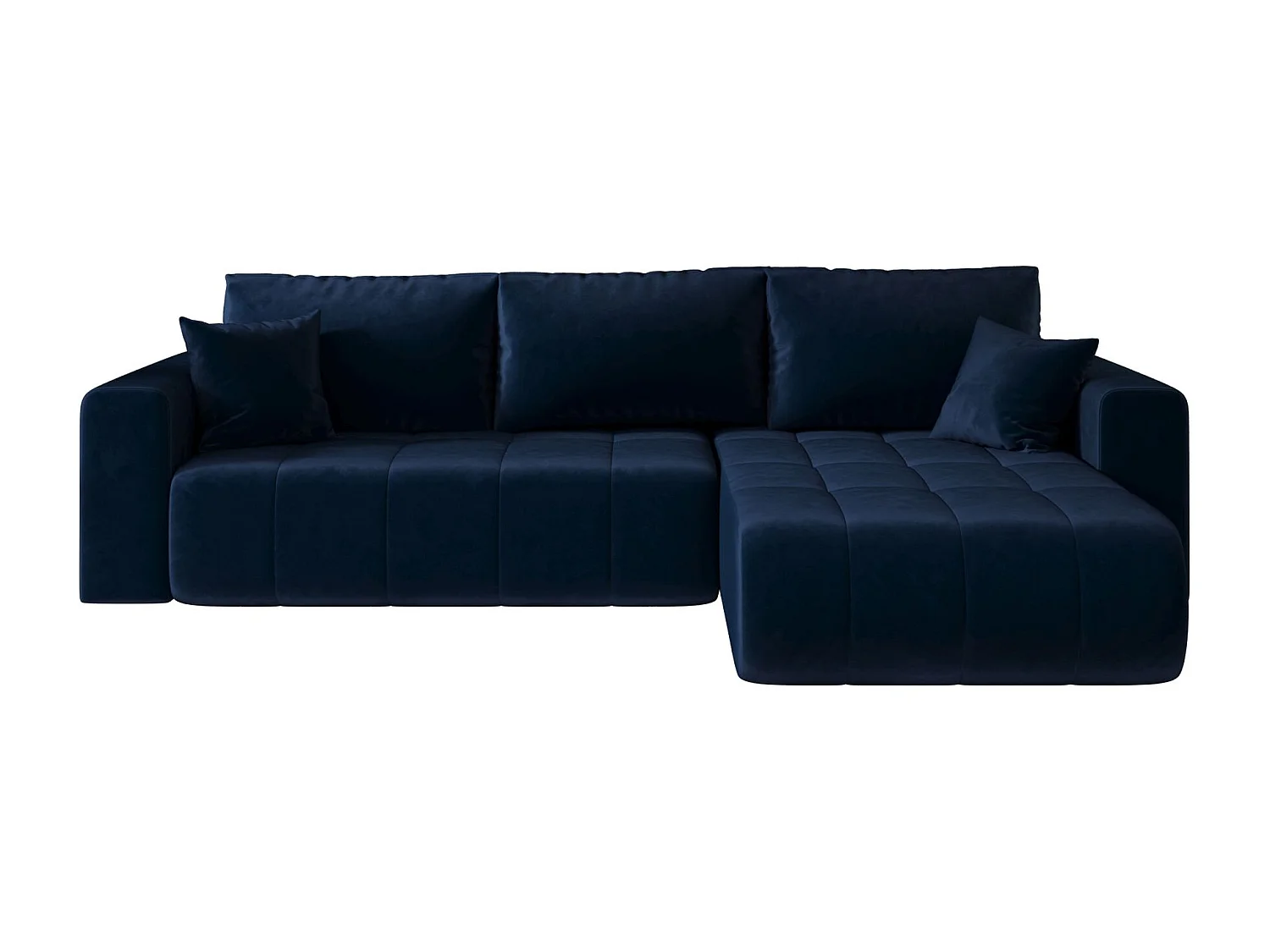 Canapé d'angle LARA droit bleu foncé velours Monolith 77 - fonction couchage, coffre à literie