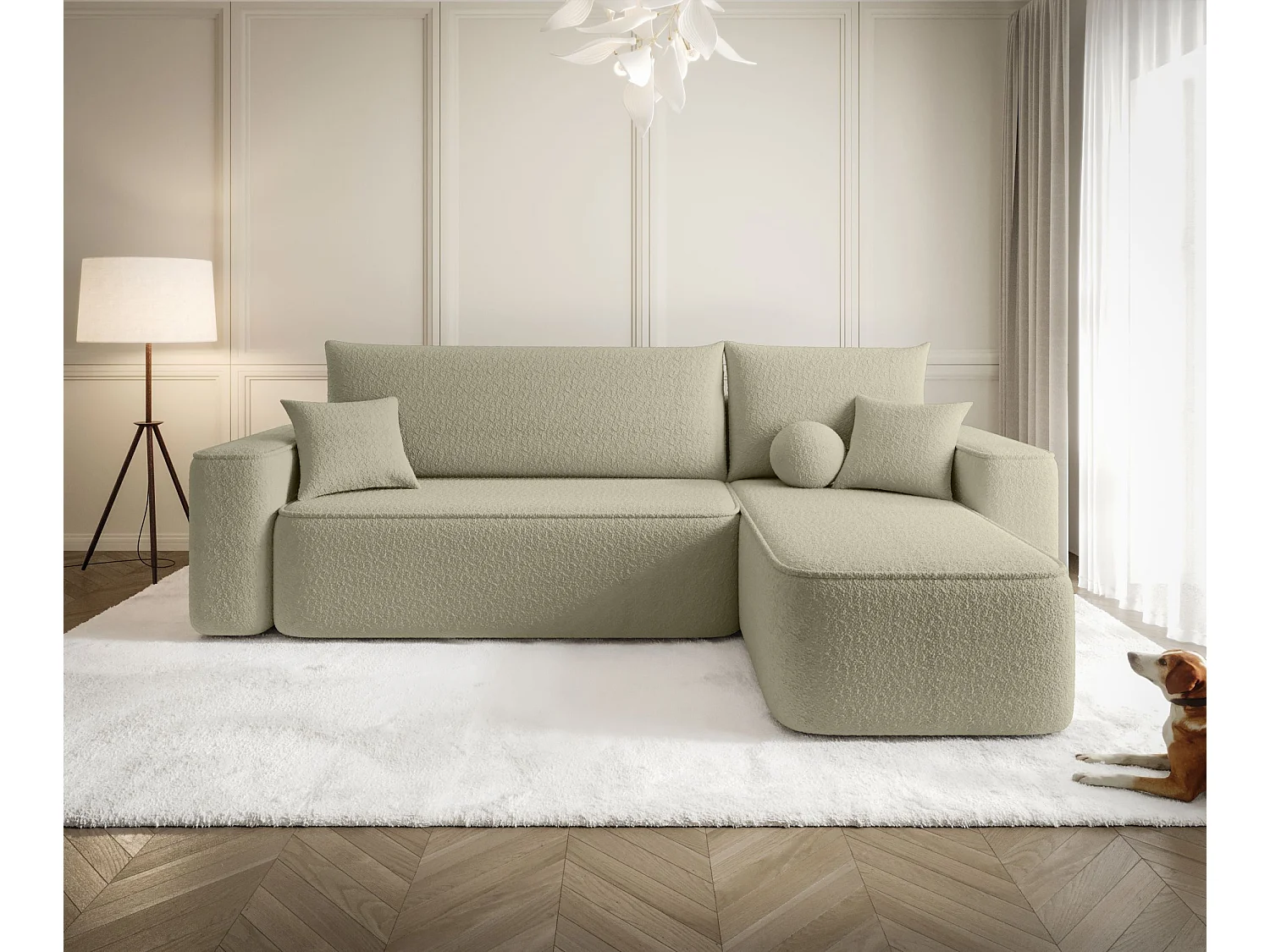 Canapé d'angle TEXAS droit beige foncé Bukle Quelle 6 - fonction couchage, coffre à literie