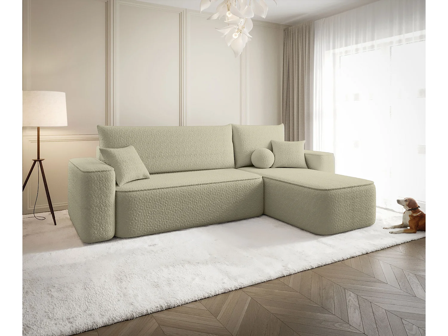 Canapé d'angle TEXAS droit beige foncé Bukle Quelle 6 - fonction couchage, coffre à literie