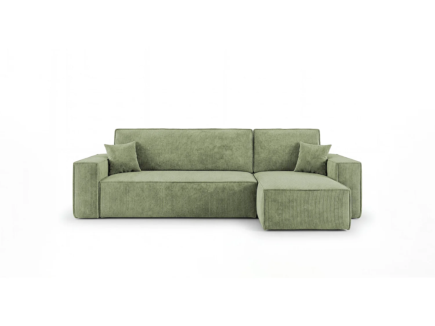 Canapé d'angle CALIFORNIA MINI droit vert clair velours côtelé Poso 47 - fonction couchage, coffre à literie