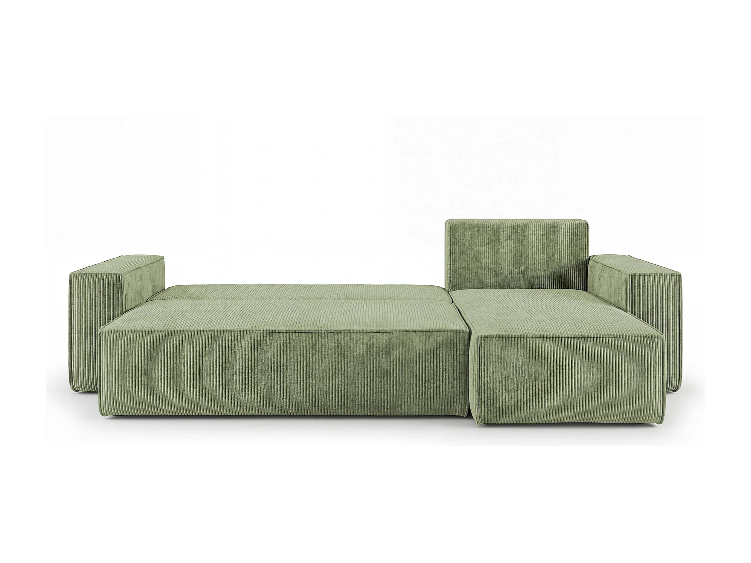 Canapé d'angle CALIFORNIA MINI droit vert clair velours côtelé Poso 47 - fonction couchage, coffre à literie
