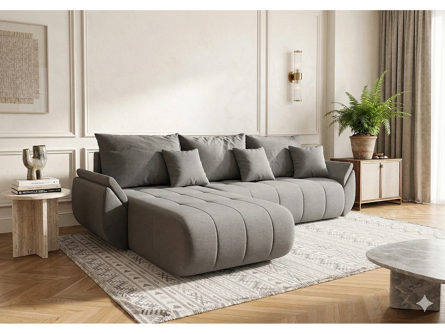 Canapé d’angle velours chenille convertible avec coffre NOVA-Marron foncé-angle gauche