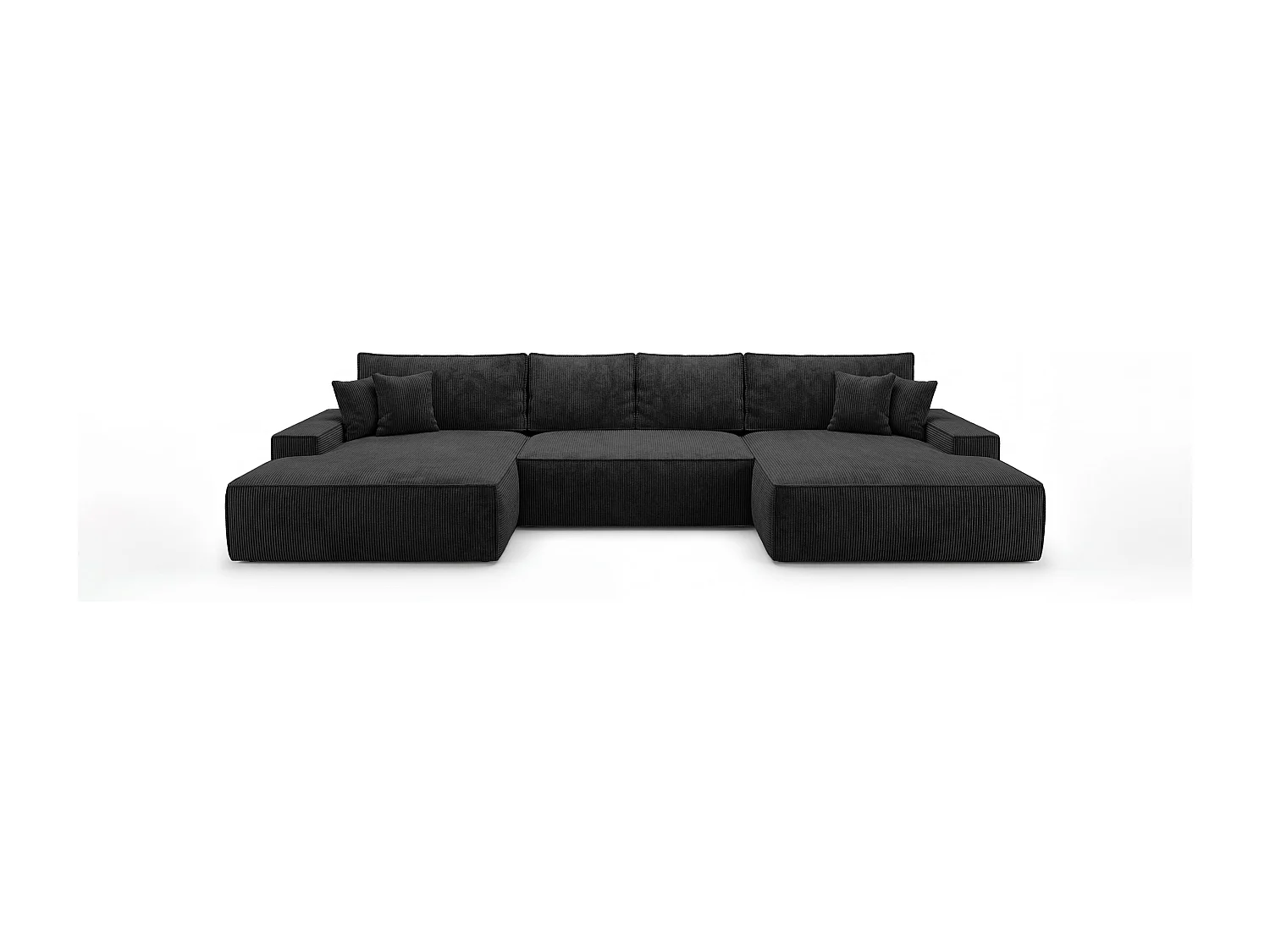 Canapé d'angle VERONA en U noir velours côtelé Poso 135 - fonction couchage, coffre à literie